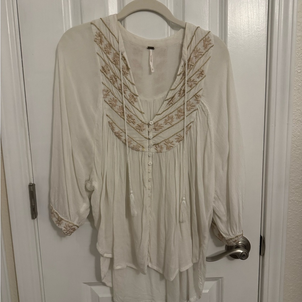 FREE PEOPLE | S Embroidered Cream Women's Top